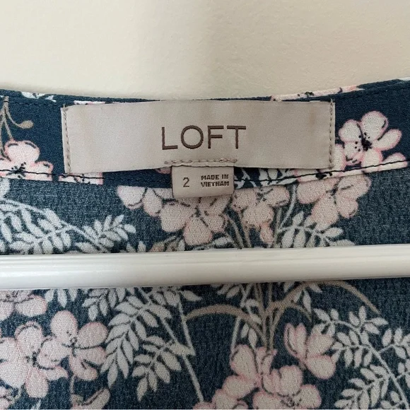 LOFT Blue Floral Button Dress Size 2 - Picture 8 of 9